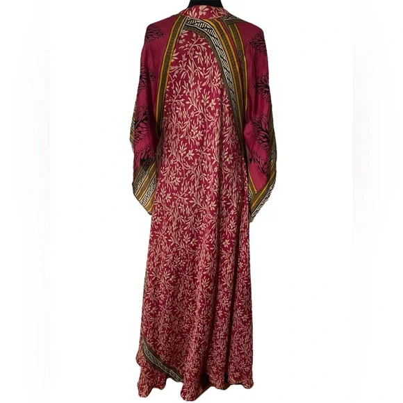 SALE! VINTAGE SARI Silk Dress OOAK Boho Witchy Cottagecore Retro Gown Maxi M - Picture 5 of 6